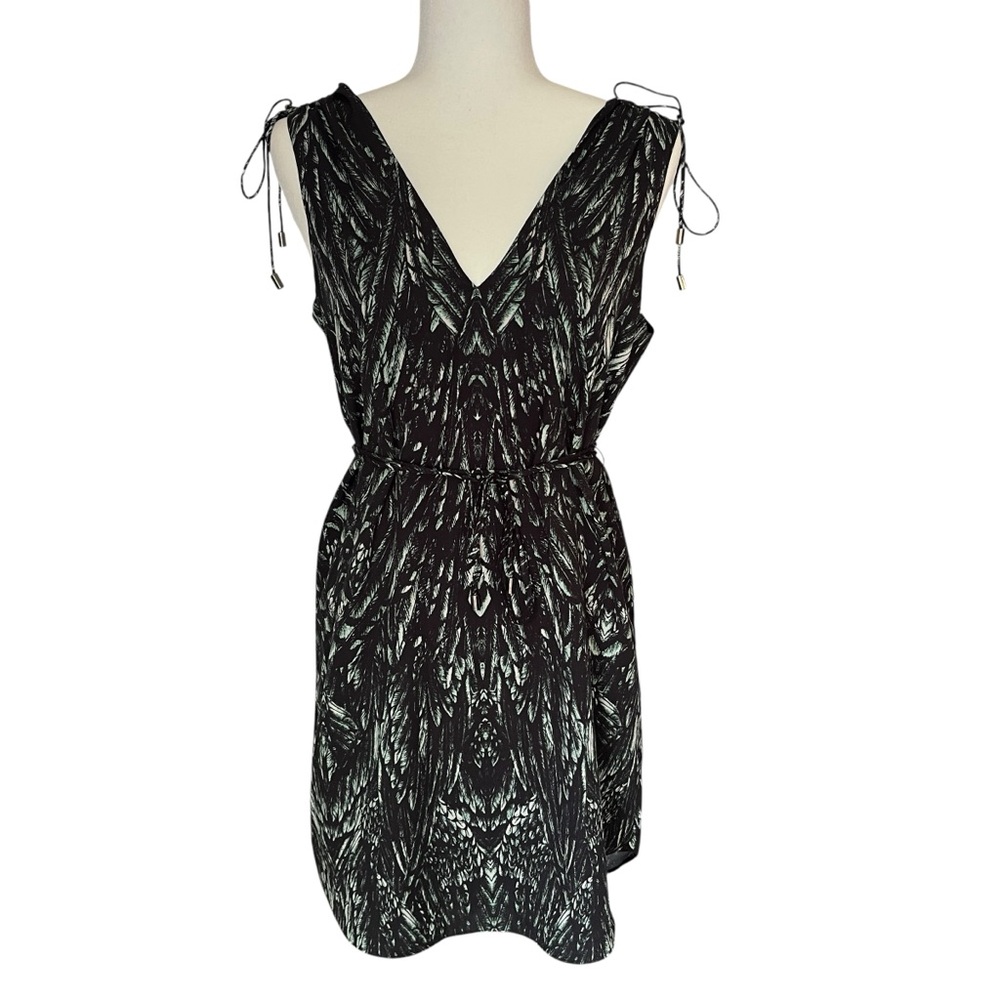 Haute Hippie Follow Me Mini Dress Green Feather Sleeveless V Neck Womens Small